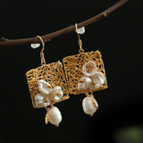 Vintage Earrings with White Pearls and Flowers