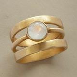 Vintage Gold Ring with Moonstone Inlays