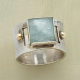 Vintage Ring with Green Moonstone in Square Shape