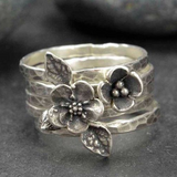 Vintage Layered Ring with Flower in Silver