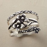 Silver Vintage Ring with Layered Flowers
