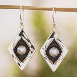 Vintage Silver Earrings with Inlaid Pearls