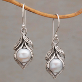 Vintage Silver Earrings with Hanging Pearl