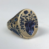 Anel Vintage com Flor Azul em Ouro