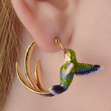 Vintage Hoop Earrings with Hummingbird in Enamel
