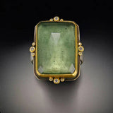 Vintage ring in green glass and gold