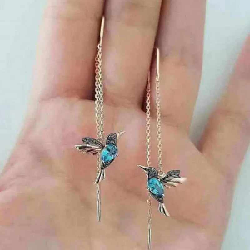 Earrings with Hummingbird in Enamel and Zirconias