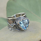 Antique ring in silver and blue crystal