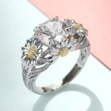 Vintage Ring with Yellow Sunflower and Silver