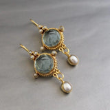 Vintage Blue Glass and Pearl Earrings