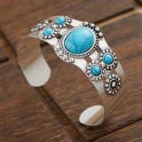 Vintage Open Adjustable Bracelet in Silver and Turquoise