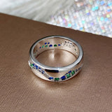 Silver Vintage Ring with Blue and Green Stones in Wave Shape