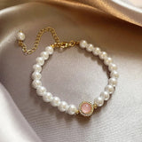 Vintage bracelet with pearls and rose quartz