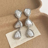 Triangular Silver Earrings with Pearls