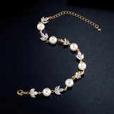 Vintage Bracelet with Pearls and Gold Leaves