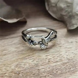 Vintage Silver Ring with Flower and Hummingbird