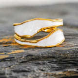 Open Ring with Spiral Pattern in White Gold Enamel