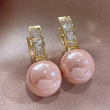 Golden Earrings with Pink Pearl and Zirconia
