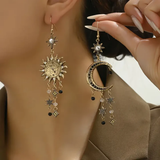 Vintage Earrings with Sun and Moon Pendants