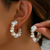 Vintage Hoop Earrings with White Pearl