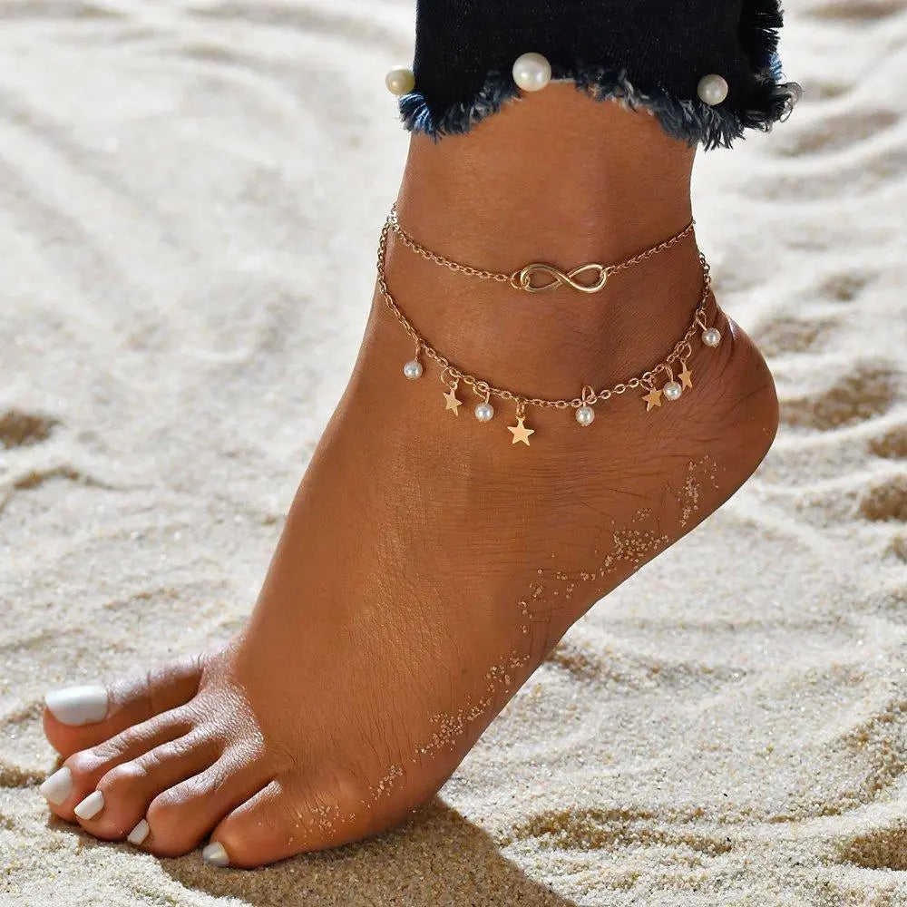 Infinity Cord Anklet + Beads and Stars