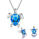 Sea Turtle Necklace and Earring Set in Opal and Silver