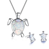 Sea Turtle Necklace and Earring Set in Opal and Silver