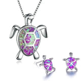 Sea Turtle Necklace and Earring Set in Opal and Silver