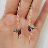 Earrings with Hummingbird in Enamel and Zirconias