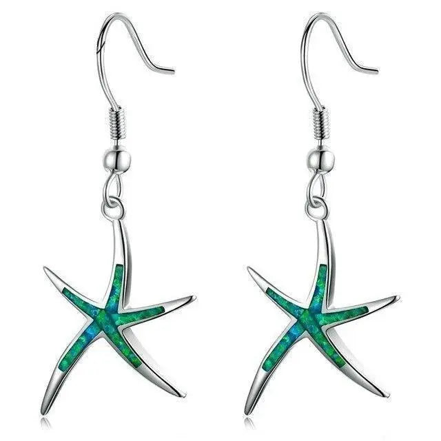 Starfish Earrings in Opal and Silver